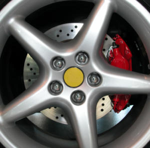 close up of an alloy wheel and brak calliper